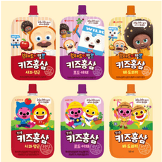 롯데칠성음료 브레드이발소 핑크퐁 키즈홍삼 사과&당근+포도&야채+배&도라지 혼합15개입 (3가지맛 각5개), 15개, 100ml 상세 이미지