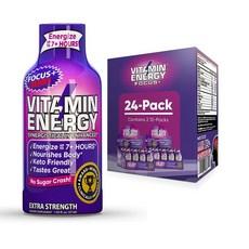 Vitamin Energy Focus+ Shots | 천연 건강 에너지 및 집중력 음료 | 무설탕 탄수화물 보충제 | 비타민 B6 B12 나이아신 L-테아닌 CoQ10, 1.93 Fl Oz (Pack of 24), 24개, 0.057l 상품 이미지