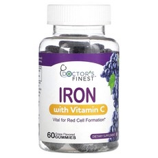 Doctor's Finest 비타민C가 함유된 철분 보충제 포도 맛 구미젤리 60개, DoctorsFinest비타민C가함유된철분보충제포도맛구 상세 이미지
