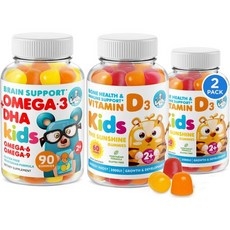 Omega 3 DHA Gummies and Vitamin D Gummies for Kids & Adults - No Fish Oil and Gluten Free Health P, Omega 3 DHA Gummies and Vitami 상세 이미지