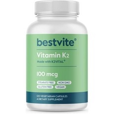 BESTVITE Vitamin K2 100mcg as MK-7 베스트바이트 비타민 K2 100mcg MK7 캡슐, 알약/캡슐, 성인남녀공용, 1개, 120정 상세 이미지