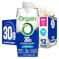 Orgain 30g 고단백질 쉐이크 유제품 분리 우유 단백질 바닐라빈 BCAA 6g 1회 제공량당 설탕 1g 식사 대체 바로 마실 수 있음 케토 친화적 글루텐 프, Vanilla, 1개 상세 이미지