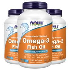 나우푸드 멀레큐럴리 디스틸드 오메가3 1000mg 피쉬 소프트젤, 200정, 3개 이미지
