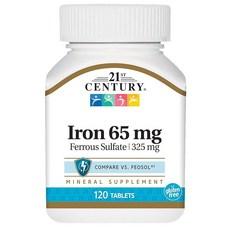 21st Century 철 65mg 황산 제 1 철 325mg 정제 120개, 240정, 1개