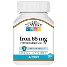 21st Century 철 65mg 황산 제 1 철 325mg 정제 120개, 240정, 1개 상세 이미지