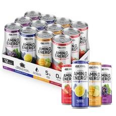 Optimum Nutrition Amino Energy 스파클링 하이드레이션 드링크 전해질 카페인 아미노산 BCAA 무설탕 뉴 블루 라즈베리 러시 355ml(12온, 버라이어티 팩
