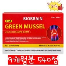 3+1행사 호주 초록홍합 글루코사민 상어연골 식이유황 고함량 프리미엄 복합영양제 180정 호주산 바이오브레인, 1개, 540정 상품 이미지