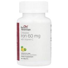 Bariatric Advantage 츄어블 철분 비타민C 함유 레몬 & 라임 60mg 90정, BariatricAdvantage츄어블철분비타민C함유레 상품 이미지