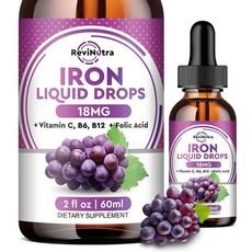 Liquid Iron Supplement for Women Men & Kids Drops with Folate Vitamin C B6 B12 Anemia 레드 Blo, 2 Fl Oz (Pack of 1), 2개, 0.06l 상품 이미지