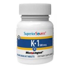 Superior Source Vitamin K1 500mcg 수피리어 소스 비타민 K1 500mcg, 알약/캡슐, 1개, 30정 상품 이미지