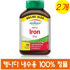 (캐나다직송) 자미에슨 젠틀 아이언 철분 엽산 비타민 28mg 대용량 150캡슐 Jamieson Gentle Iron, 1개, 150정 상품 이미지