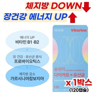 식약처 인정 기능성 원료 체지방 감소 장건강 에너지생성 3중 기능성 다이어트 유산균 가르시니아 프로바이오틱스 비타민B군 HCA 캡슐 유산균, 120정, 1박스 상세 이미지