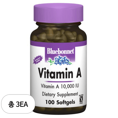 블루보넷 비타민 A 10000IU 소프트젤 글루텐 프리, 100정, 3개 상품 이미지